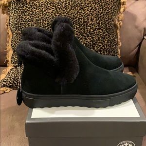 J/SLIDES Black Fur-Lined Women's Shoes